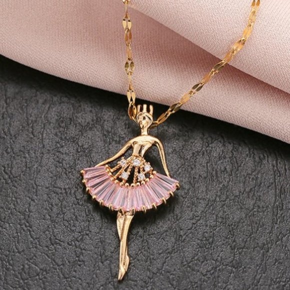 Jewelry - Ballerina Dancer Pendant Necklace ‎ Pink  & Gold Dance Recital Gift  - Ballet